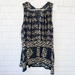 Lucky Brand Key Hole Tunic Tanktop Black and Tan